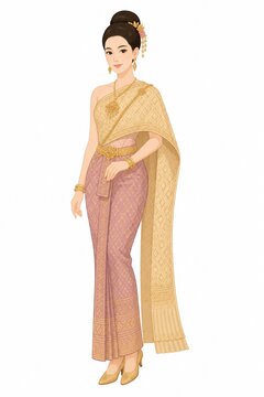 Thai Traditional Female Costume - Rattanakosin Style Illustration