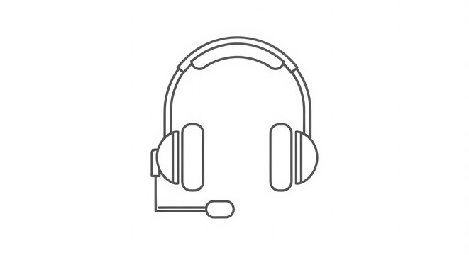 Simple Line Art Icon of a Headset with Microphone.