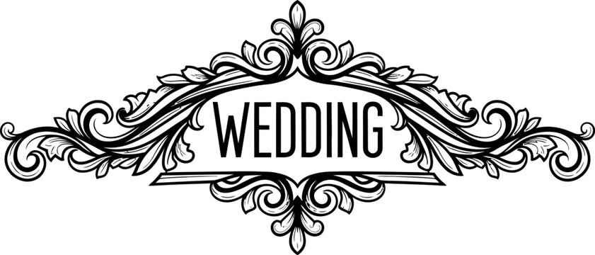 Elegant Wedding Ornament with Ornate Floral Details and Classic Typography.