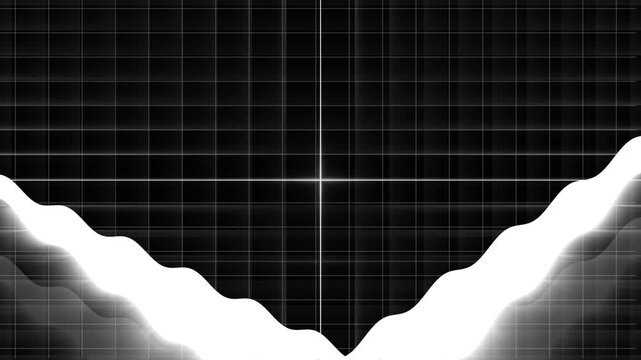Abstract black grid background with white flowing waves futuristic digital data visualization loop