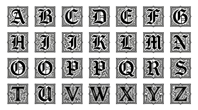 Alphabet letters in decorative font.