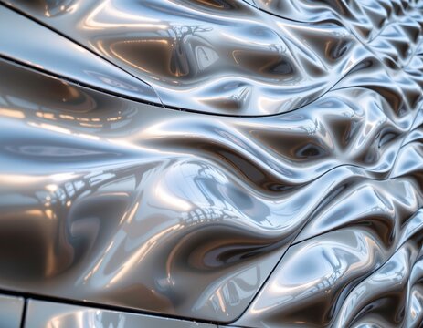 Futuristic Building Facade with Iridescent Wave Panels