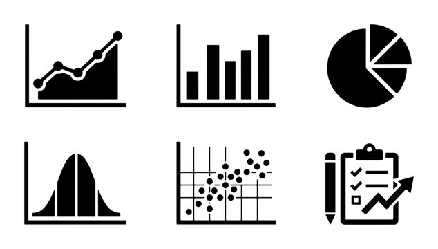 Business Data Icons: Charts, Graphs, Analytics, Statistics, Reports, Vector Set