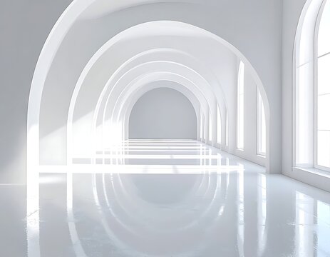 Modern architecture interior with arches.