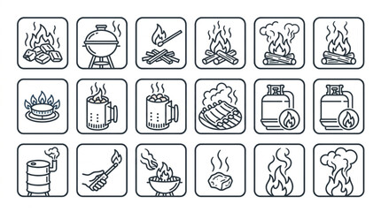 Fototapeta premium Campfire and Outdoor Cooking Icons Set
