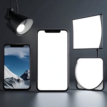 Smartphone screen mockup with lighting equipment.