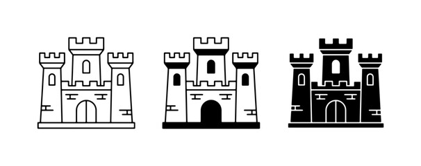 Castle Icons Set: Medieval Fortress, Fortification, Royal Palace, Architectural Symbol © Hasina