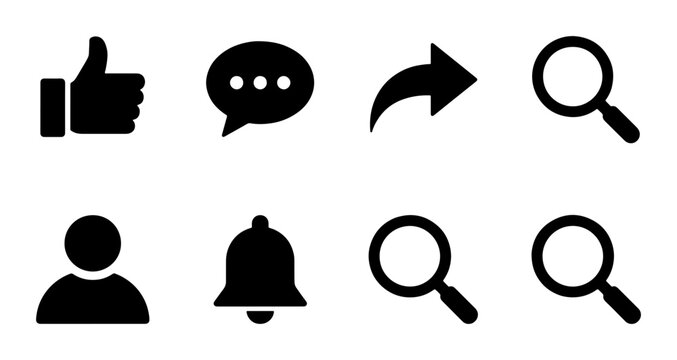 Social Media Icons Set, Communication Symbols, User Interface Elements, Vector Graphics