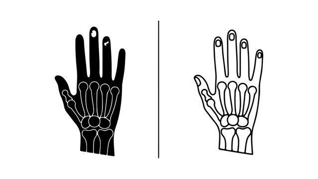Human Hand Skeleton Anatomy Outline and Silhouette Icons