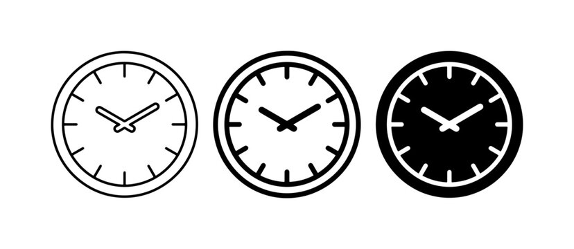 Clock Icons: Simple Timekeeping Symbols, Analog Watch Faces, Modern Minimalist Design