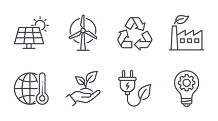 Sustainability and renewable energy thin line icon set © Mark