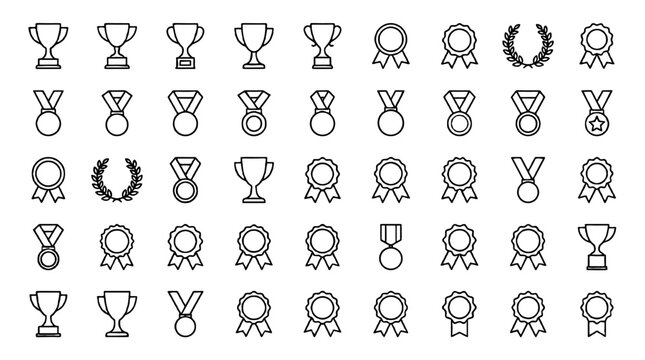Awards and trophy outline icon set with editable stroke