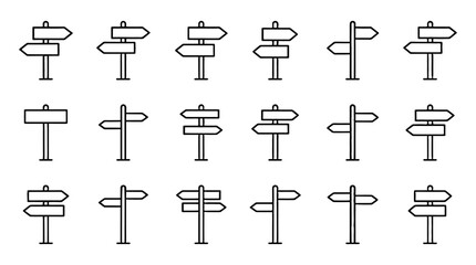 Thin line signpost icon set with directional road signboards © Mark