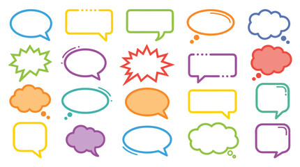 Fototapeta premium Colorful speech and thought bubble shapes set on white background