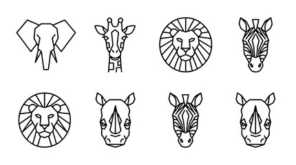 Geometric African animal head icons in thin line style © Mark