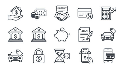 Loan and financing thin line icon set with financial symbols © Mark