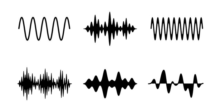 Sound Waveforms Set, Audio Signal Graphics, Music Equalizer Icons, Abstract Sound Patterns