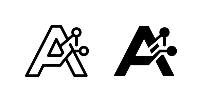 AI Technology Letter A Icons, Artificial Intelligence Circuit Board Design, Digital Data Network Symbol