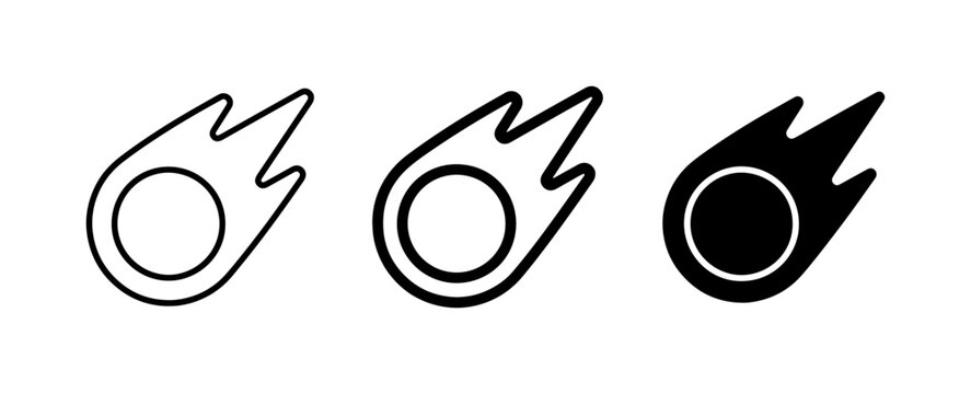 Meteor Icons, Comet Symbols, Falling Star Graphics. Space, Astronomy, Celestial Event Vector Set.