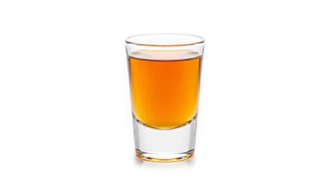Luminous Golden Spirit in a Tall Shot Glass Isolated on White