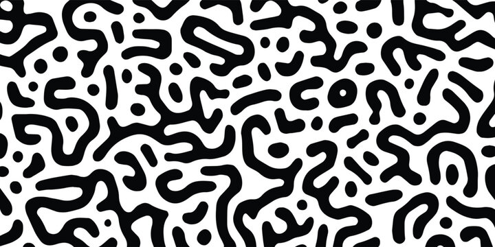 Abstract black and white pattern of swirling lines and shapes. High contrast turing pattern of black meandering lines on a white background, concept for abstract backgrounds, textile prints,decoration