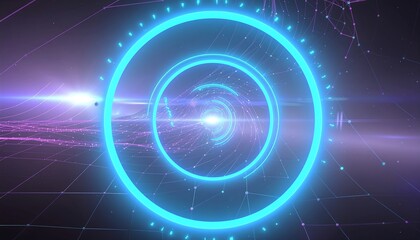 Obraz premium Glowing blue neon light circle technology.