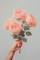 Obraz premium Woman hand holding roses flower petal plant.