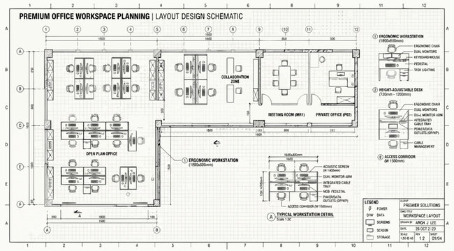 Architectural floor plan layout design for a premium office workspace