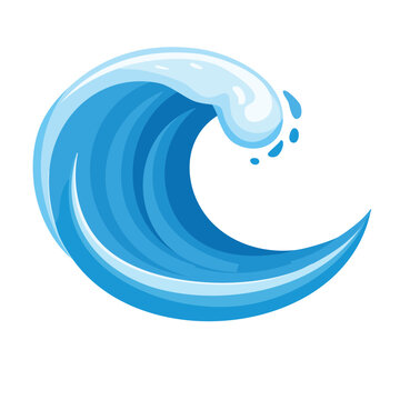 Stylized blue ocean wave with white foam and splashes