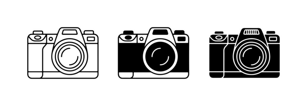 Camera Icons Set, Digital Photography Equipment, DSLR and Mirrorless Camera Graphics, Vector Illustrations