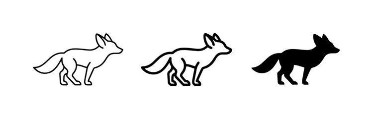 Fototapeta premium Fox Icons, Silhouette, Line Art Vector Set. Wild Animal Graphics for Design