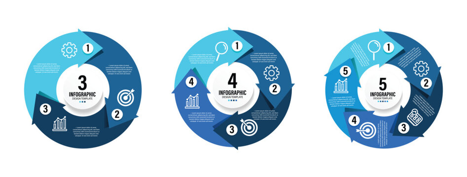 Circle arrows infographic set. Vector infographic template with 3-5 options diagram. Vector circle arrows for infographic.Template for cycling diagram,graph,cycle diagram,presentation and round chart.