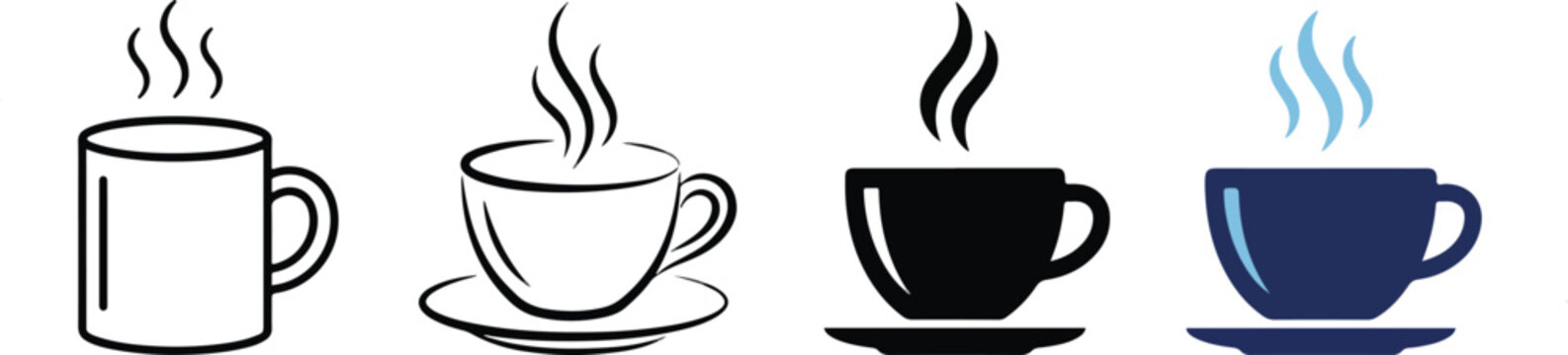 minimalist Coffee Cup Icon Set featuring four distinct coffee cup illustrations arranged