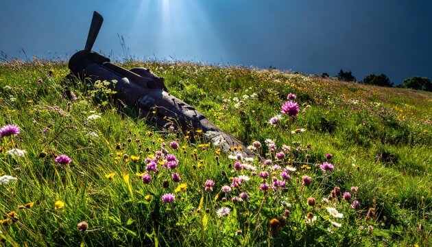 Vibrant Alpine Meadow Abloom with Wildflowers Under Bright Summer Sunlight