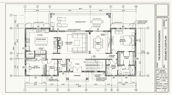 Detailed residential ground floor plan for the riverview residence