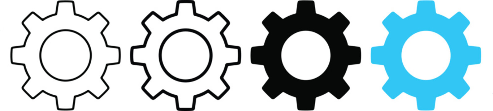 minimalist Gear Icon Evolution Set featuring four identical cogwheel icons arranged horizontally
