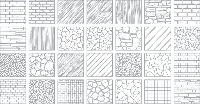 Extensive collection of hand drawn sketch patterns featuring brick stone and abstract textures handdrawn background seamless abstract monochrome architectural construction illustration