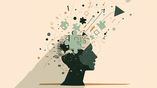 Human Brain Puzzle Concept for Alzheimer&rsquo;s, Dementia, Autism and Neurological Disorders &ndash; Abstract Head Profile Vector Illustration