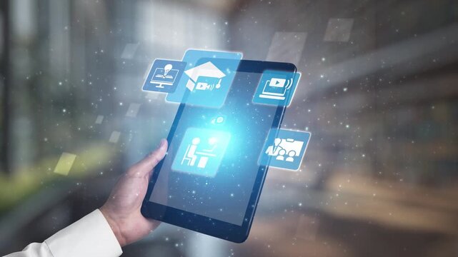 Online education icons show e-learning, online education classes, and digital study. Online education enables global online education access, flexible learning. Gist