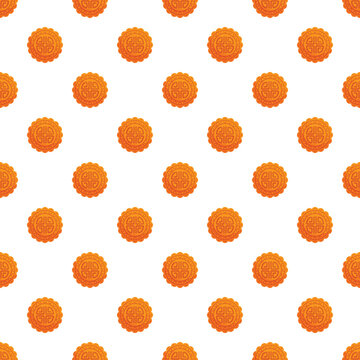 Mooncakes arranged in a repetitive seamless pattern on a white background
