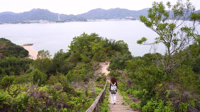 Rabbit Island, Japan, Okunoshima Island landscape, Seto Inland Sea, Takehara, Hiroshima Prefecture, Setonaikai National Park, with beach, lighthouse, museum and ruins, Japan, ferry trip to Okunojima
