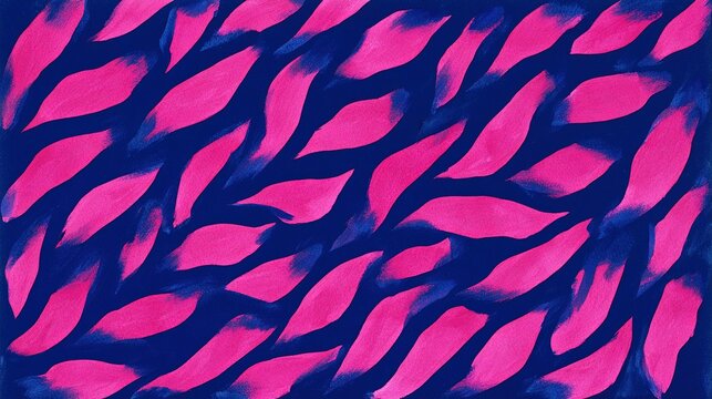 Seamless repeating abstract pattern of elongated soft-edged fuchsia pink diagonal brush shapes gently blended into deep dark blue base, high contrasting vibrant hues ideal for fabric