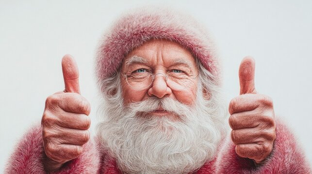 Santa Claus giving a double thumbs up with a cheerful expression and rosy cheeks