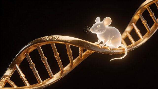 Mouse on DNA helix highlighting geometric patterns and contemporary art