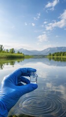 Fototapeta premium Water Quality Sampling in Natural Freshwater Lake for Environmental Monitoring and Scientific Analysis