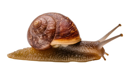 Brown spiral shell snail with textured body, isolated on transparent background © AnaMaria