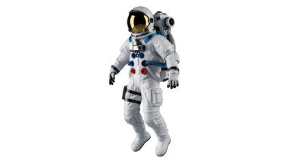 Astronaut in white suit with golden helmet floating in space, isolated on transparent background © AnaMaria