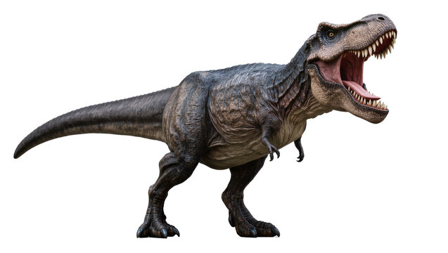 Fierce Tyrannosaurus Rex roaring with sharp teeth, isolated on transparent background