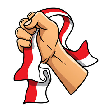 hand with red ribbon Indonesia Flag