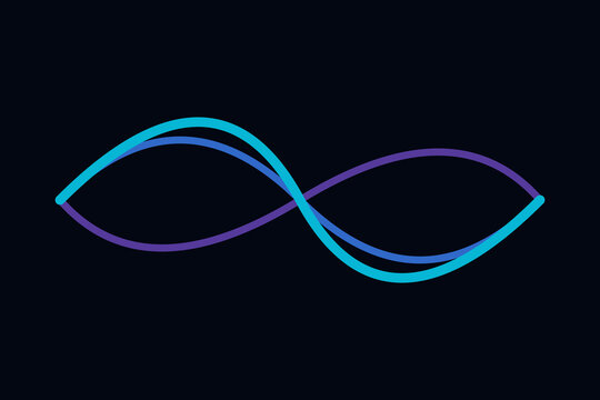Intertwined wavy lines forming abstract infinity symbol in flowing cyan and violet hues.